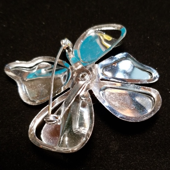 Vintage Mid Century Large Silver Tone Metal Flower Brooch Pin - Picture 6 of 12